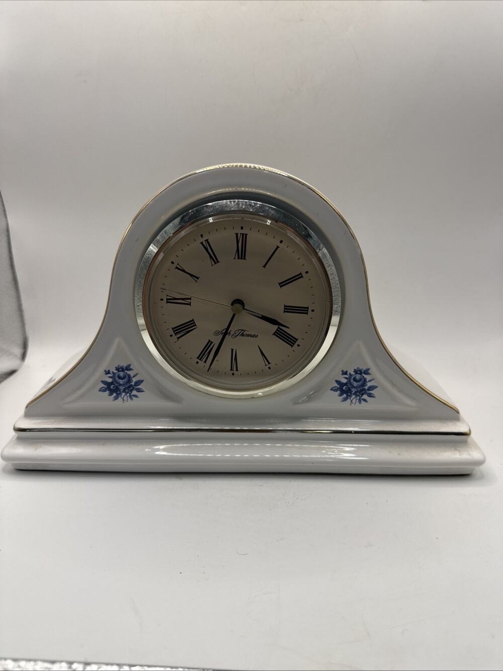 Seth Thomas Mantel Shelf Clock w/ Hornsea Pottery Porcelain Blue & White Case *
